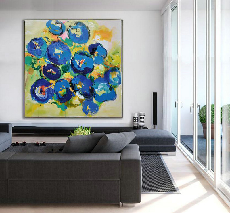 Extra Large Textured Painting On Canvas,Oversized Palette Knife Painting Abstract Flower Painting On Canvas,Wall Art Painting,Yellow,Blue,Green.etc